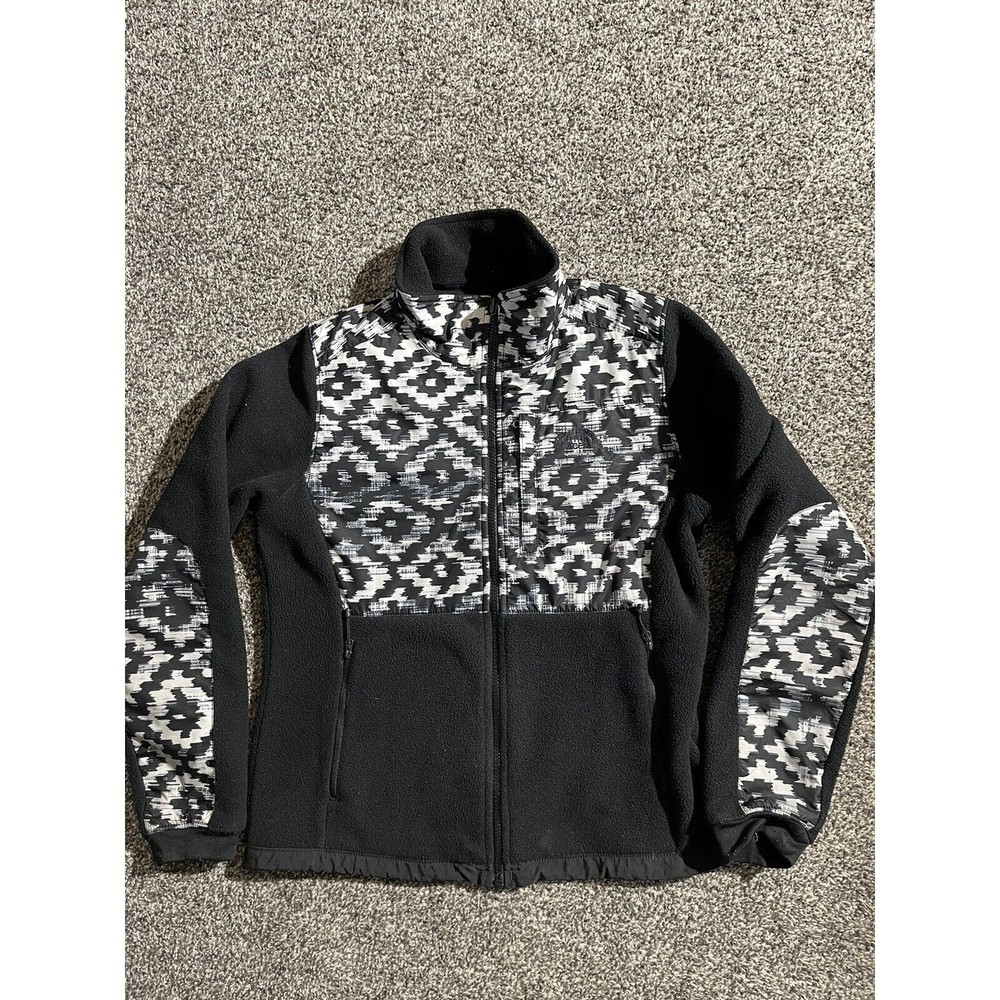 North Face Jacket Womens Small Black White Long Sleeve Full Zip Logo Polartec